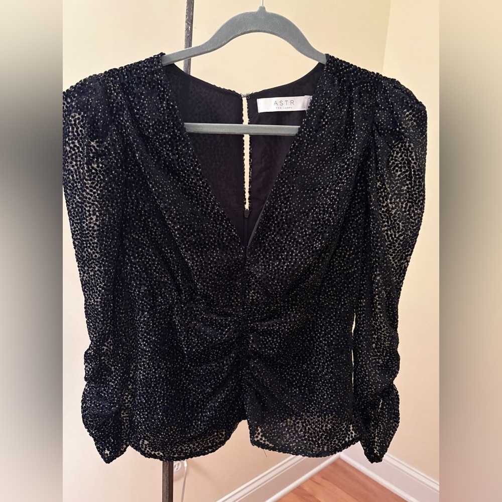 Astr Black and Cream Womens Textured Blouse Size S